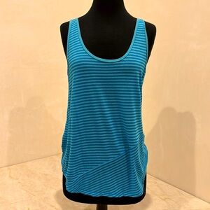 Velvet Teal Striped Tank Top Medium – Two-Tone Blue Sassy Sleeveless Top